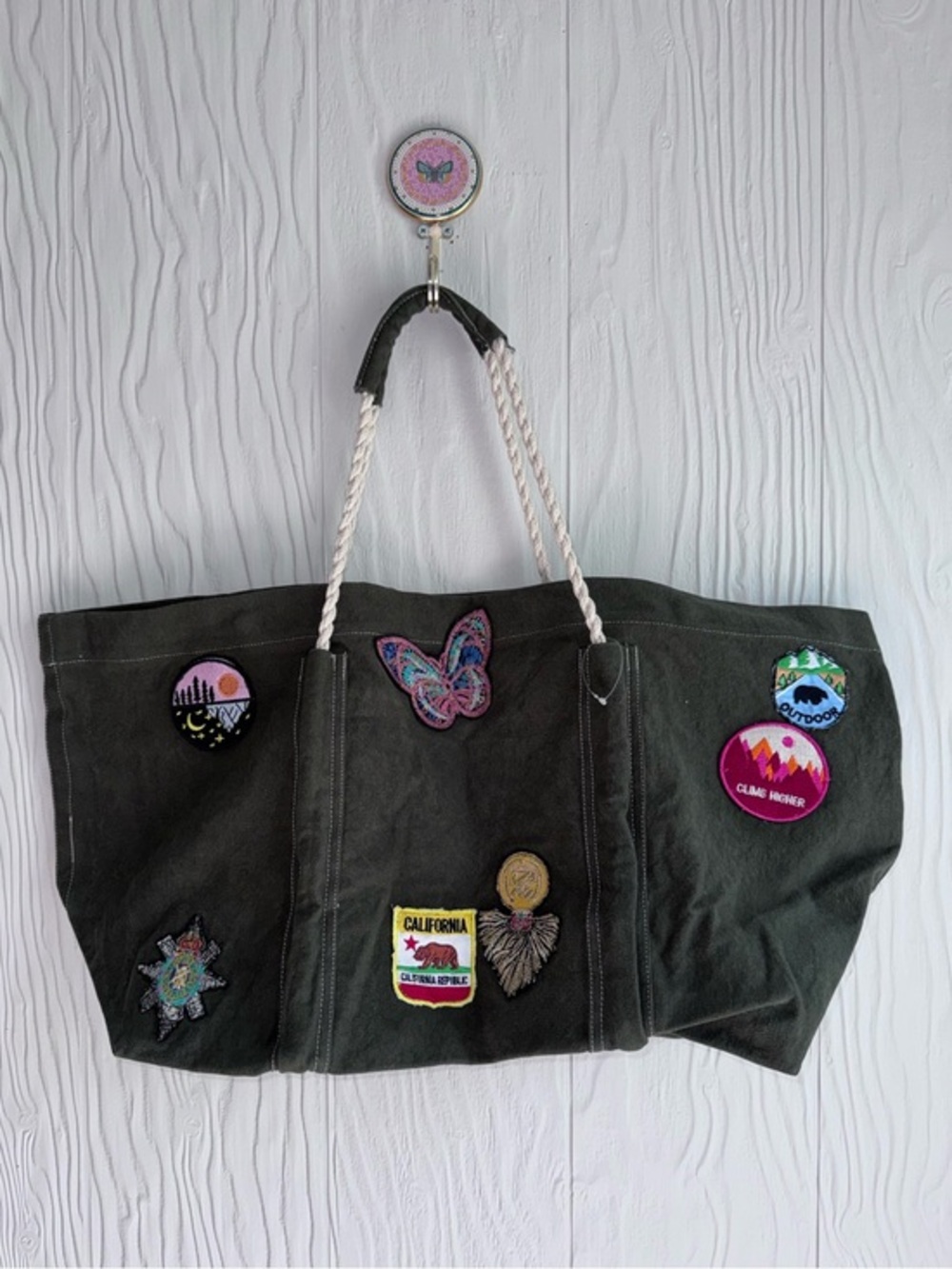 Free People Been There Canvas Tote with Patches in Sea Serpent Rope Handles